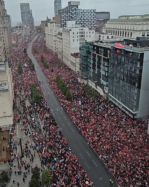 Liverpool fans out during the parade.