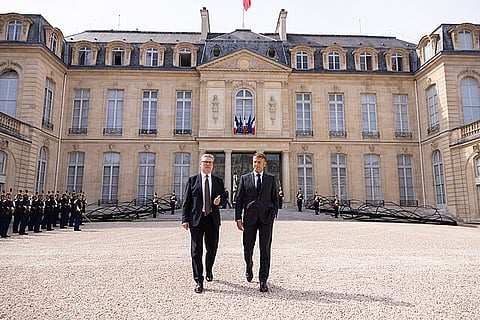 UK Prime Minister Keir Starmer meets French President Emmanuel Macron for a bilateral meeting at the Élysée Palace, 29 August 2024.

