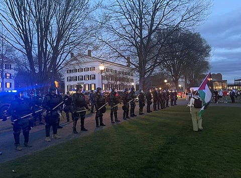 Gaza Solidarity protests at Dartmouth University, where heavily armed riot police were deployed to dismantle an encampment against Israel's ongoing genocide, may 2024.