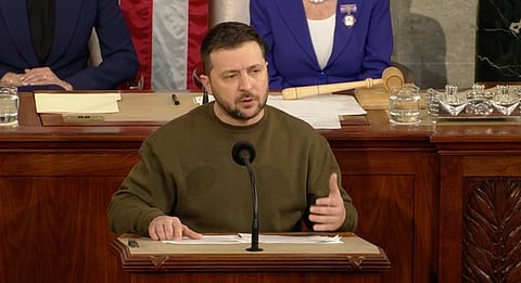 Ukrainian President Volodymyr Zelensky speaking to the U.S. Congress, 2022. 