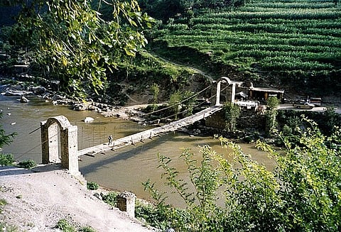 Footbridge on the Indus River, Pakistan