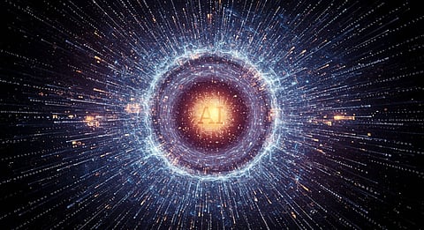 An illustration depicting the concept of artificial intelligence, symbolizing the fusion of human cognition and machine learning.