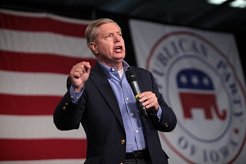  Lindsey Graham speaking at the Iowa GOP's Growth and Opportunity Party in Des Moines, Iowa on October 31, 2015.