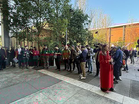 Media scrum outside the Morwell courtroom, capturing the tenth week of Erin Patterson's trial.
