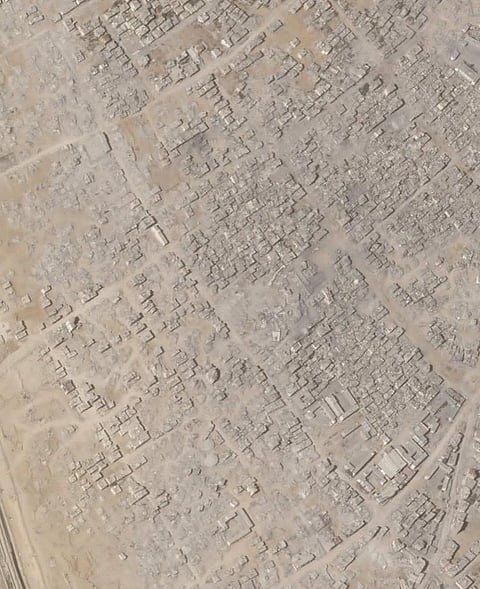 Satellite imagery showing extensive destruction in Rafah, Gaza Strip.