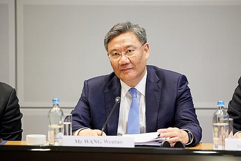 Photo by Claudio Centonze - European Union, 2025, via Wikimedia Commons. Retrieved from:
[[File:Wang Wentao (2023) 2.jpg|Wang_Wentao_(2023)_2]]