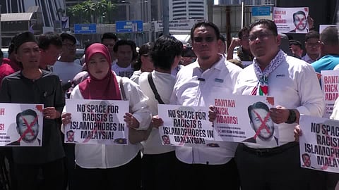 Protesters outside the US Embassy in Kuala Lumpur, Malaysia, July 18, 2025.