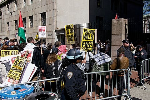 Protests in and around Columbia University in support of Palestine and against Israeli occupation, 2024.