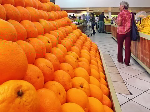 Oranges on display at a Store in São Paulo, Brazil, October 2018.