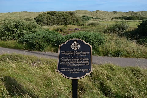 Plaque at Trump International Golf Links, Scotland.