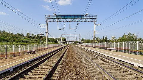 Mamaev Kurgan suburban train stop in Volgograd, Russia