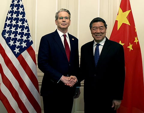 United States Secretary of Treasury Scott Bessent meets Chinese Vice Premier He Lifeng in Geneva as part of trade talks between US and China.