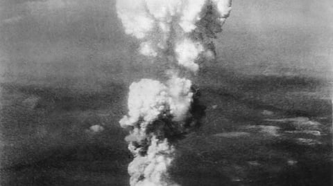 he mushroom cloud from the "Little Boy" bomb over Hiroshima Province, Japan in 1945.