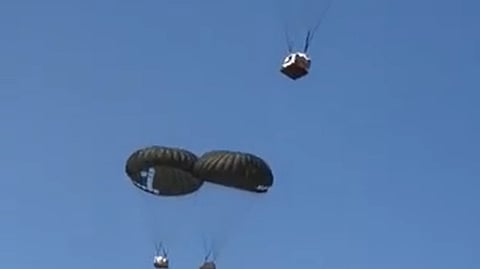 Airdrops of humanitarian aid over Gaza.