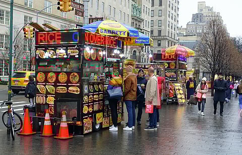  Food trucks in New York City, New York, USA.