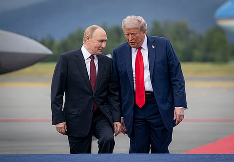 President Donald J. Trump welcomes Russian President Vladimir Putin to Joint Base Elmendorf-Richardson, Anchorage, Alaska, August 15, 2025