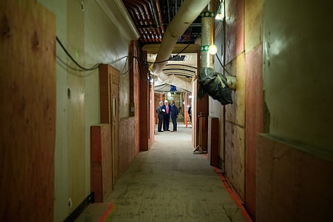 President Donald Trump tours the Federal Reserve alongside Fed Chair Jerome Powell and Sen. Tim Scott (R-SC), Thursday, July 24, 2025. 