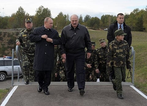 President Putin with Belarusian President Alexander Lukashenko at the Gozhsky test ground during the final stage of the Zapad-2013 Russian-Belarusian strategic military exercises.