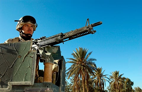 U.S. soldier on duty at Baghdad International Airport, 2003.