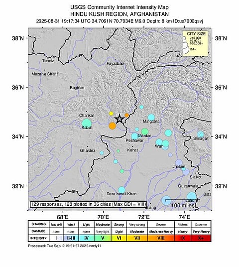 Intensity map from USGS for the magnitude 6.0, maximum intensity 8.8 earthquake.