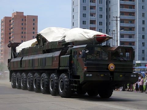 North Korean ballistic missile at North Korea's Victory Day Parade, 2013.