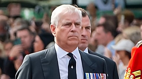 Prince Andrew during the procession from Buckingham Palace to Westminster Hall for the Lying-in-State of Elizabeth II.