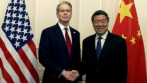 Scott Bessent and He Lifeng in Geneva as part of trade talks between US and China during May 2025.