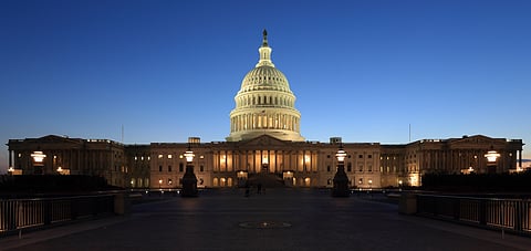 U.S. Capitol building at dusk, as seen from the eastern side