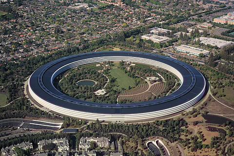 Aerial view of Apple Park, the corporate headquarters of Apple Inc., located in Cupertino, California.