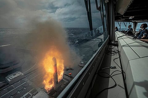 HNLMS De Ruyter launches a Tomahawk missile off the coast of Norfolk, VA
