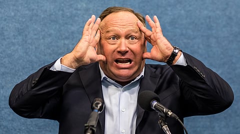 Alex Jones speaks at a press conference in Washington, D.C., on March 10, 2018.