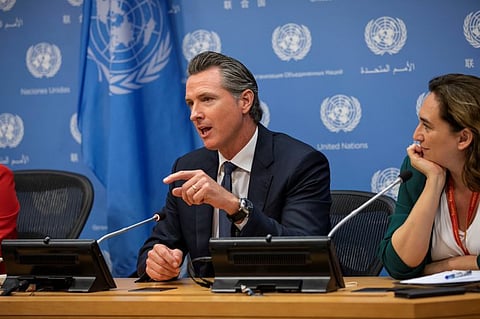 Gavin Newsom speaking at Climate Week NYC, 2019.