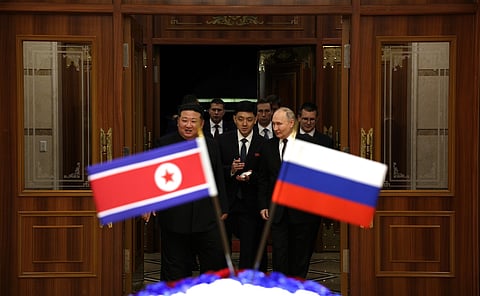 Vladimir Putin and Kim Jong-un in Pyongyang.