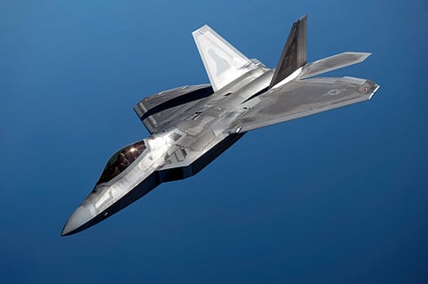 U.S. Air Force F-22 Raptor flies over the Gulf of Mexico
