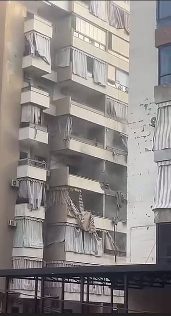 The building struck by Israel in Beirut, Lebanon.