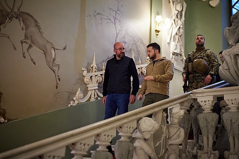 Meeting of President of Ukraine Volodymyr Zelenskyy and President of the European Council Charles Michel in Kyiv on 20 April 2022.