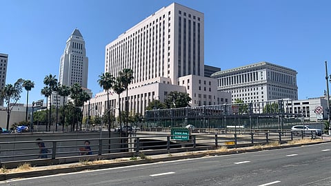 View of the Los Angeles Superior Court alongside the rest of Civic Center on April 14, 2022.