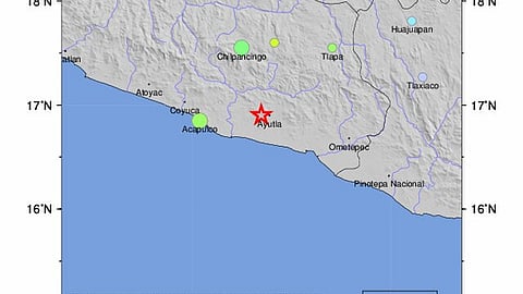 Intensity map from USGS for the magnitude 6.5, maximum intensity 5.6 earthquake with tsunami (4 km NNW of en:Rancho Viejo, Mexico), 35 km depth.