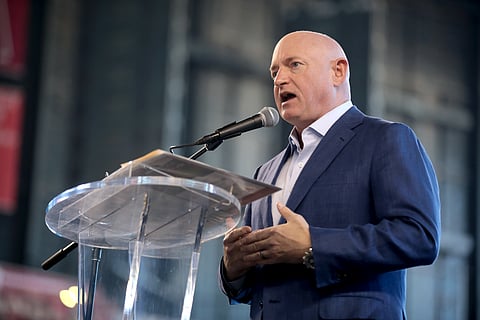 U.S. Senator Mark Kelly speaking with attendees at the 2022 Legislative Forecast Luncheon hosted by the Arizona Chamber of Commerce & Industry at Chase Field in Phoenix, Arizona.