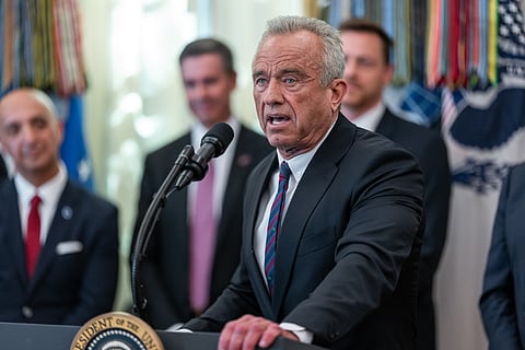 Robert F. Kennedy, Jr. delivers remarks after President Donald Trump’s announcement on lowering drug prices in the Oval Office, Thursday, November 6, 2025.