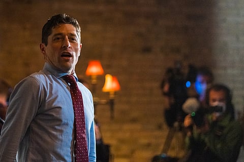 Minneapolis Mayor Jacob Frey meets with supporters at his re-election party near downtown Minneapolis, 2 November 2021.