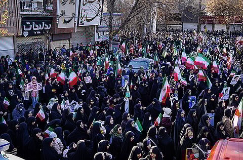 A gathering condemning the rioters and the funeral of the deceased security personnel Reza Ghadimi, Bojnourd province, Iran.