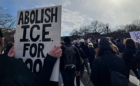 "Abolish ICE for Good" sign at the ICE Out for Good protest, Washington, D.C. January 11, 2026