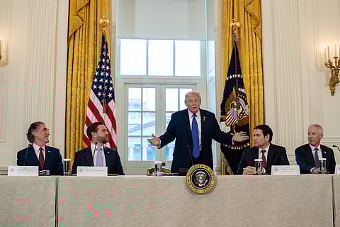 President Donald Trump and Vice President JD Vance meet with executives from the oil and gas industry, Friday, January 9, 2026,