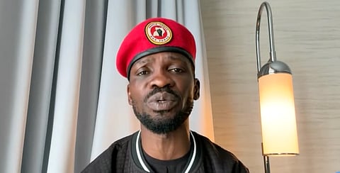 Ugandan Presidential candidate Robert Kyagulanyi, also known as Bobi Wine giving an interview to Voice of America in 2024.
