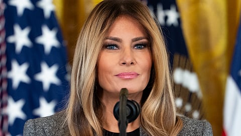 First Lady Melania Trump delivers remarks at a “Fostering the Future” event in the East Room of the White House, Thursday, November 13, 2025. 