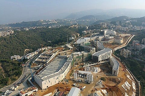 The new embassy complex of the United States, Beirut, under construction 2023. Construction started in 2017 on a 43.87 acre site in Awkar, near the existing embassy.