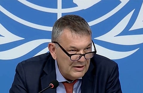 UNRWA commissioner-general Philippe Lazzarini speaking at the UN in Geneva in December 2024