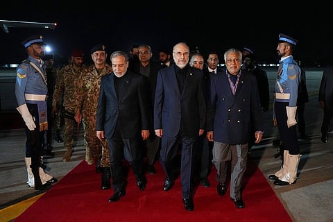 The Iranian delegation with Pakistani officials after their plane landed in Islamabad for the ceasefire talks on the 11th of April, 2026.