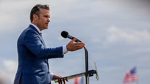 U.S. Secretary of Defense Pete Hegseth delivers remarks during an International D-Day Remembrance Ceremony at the Utah Beach American Memorial, June 6, 2025.